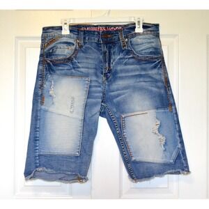 Smugglers Moon Jeans Shorts Mens 34 Blue Denim Distressed Cargo Buckle
